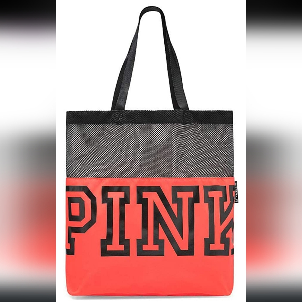Victoria's Secret PINK Mesh Tote Beach Gym Bag Hot Pink / Orange
